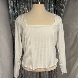 Torrid Cream Ribbed Long Sleeve Top